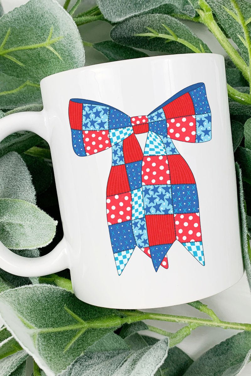 Patchwork Patriotic Bow Ceramic Mug - Wholesale Accessory Market