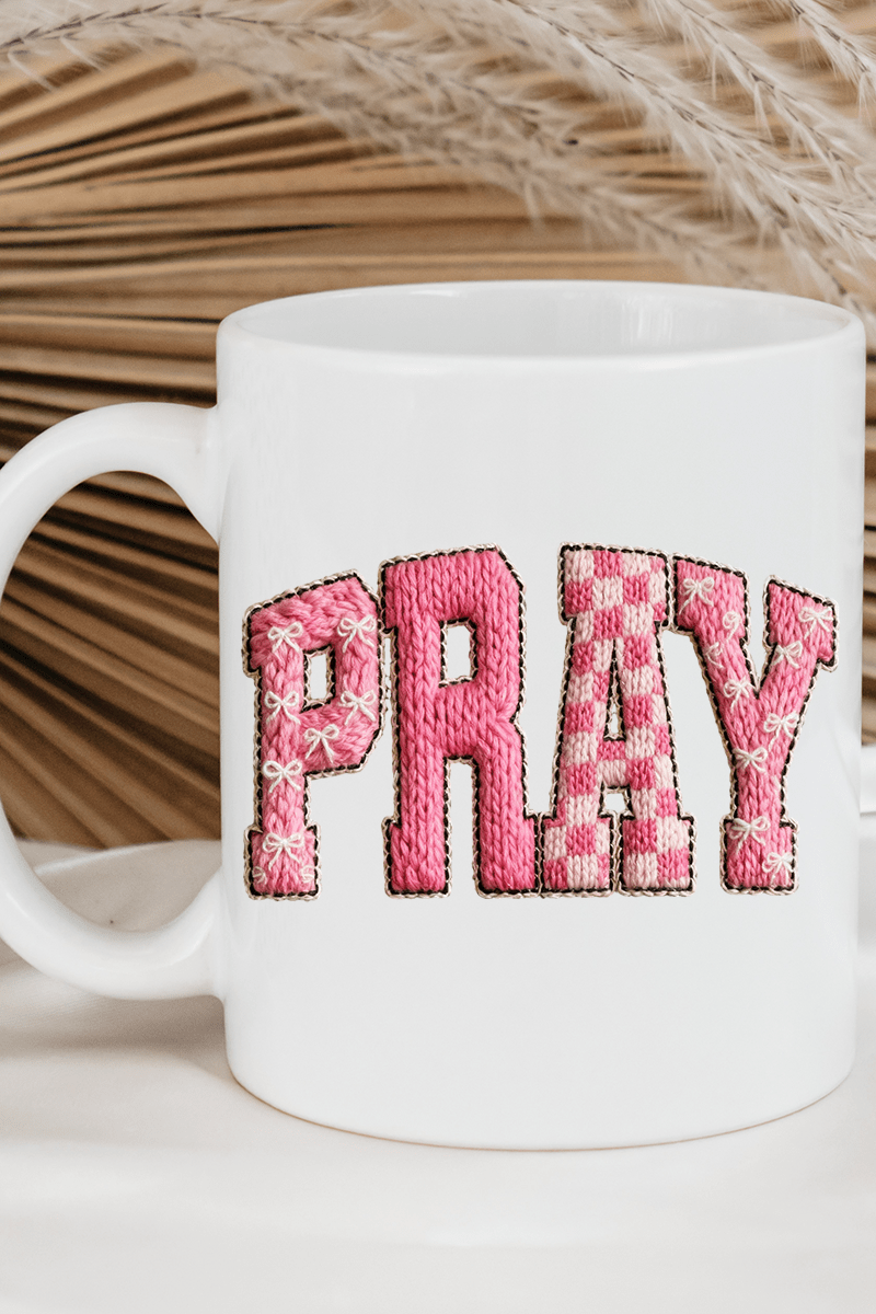 Pink Faux Yarn Coquette Pray Ceramic Mug - Wholesale Accessory Market