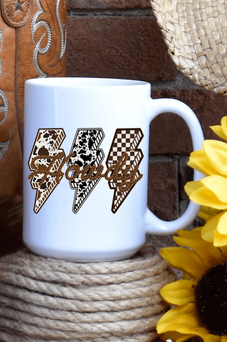 Roping Howdy Lightning Bolt Ceramic Mug - Wholesale Accessory Market