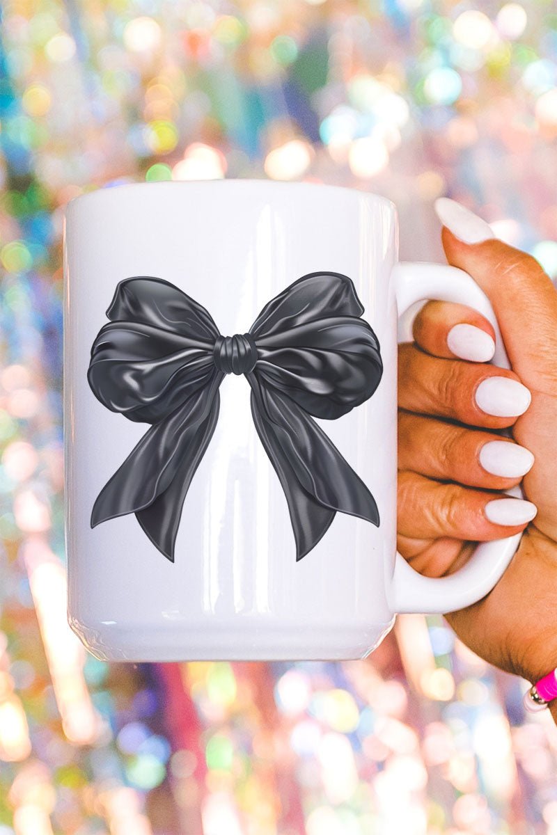 Satin Black Bow Ceramic Mug - Wholesale Accessory Market