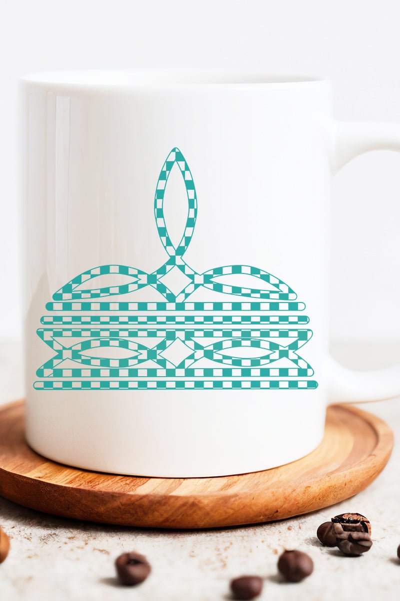 Turquoise Checkered Boot Stitch Ceramic Mug - Wholesale Accessory Market