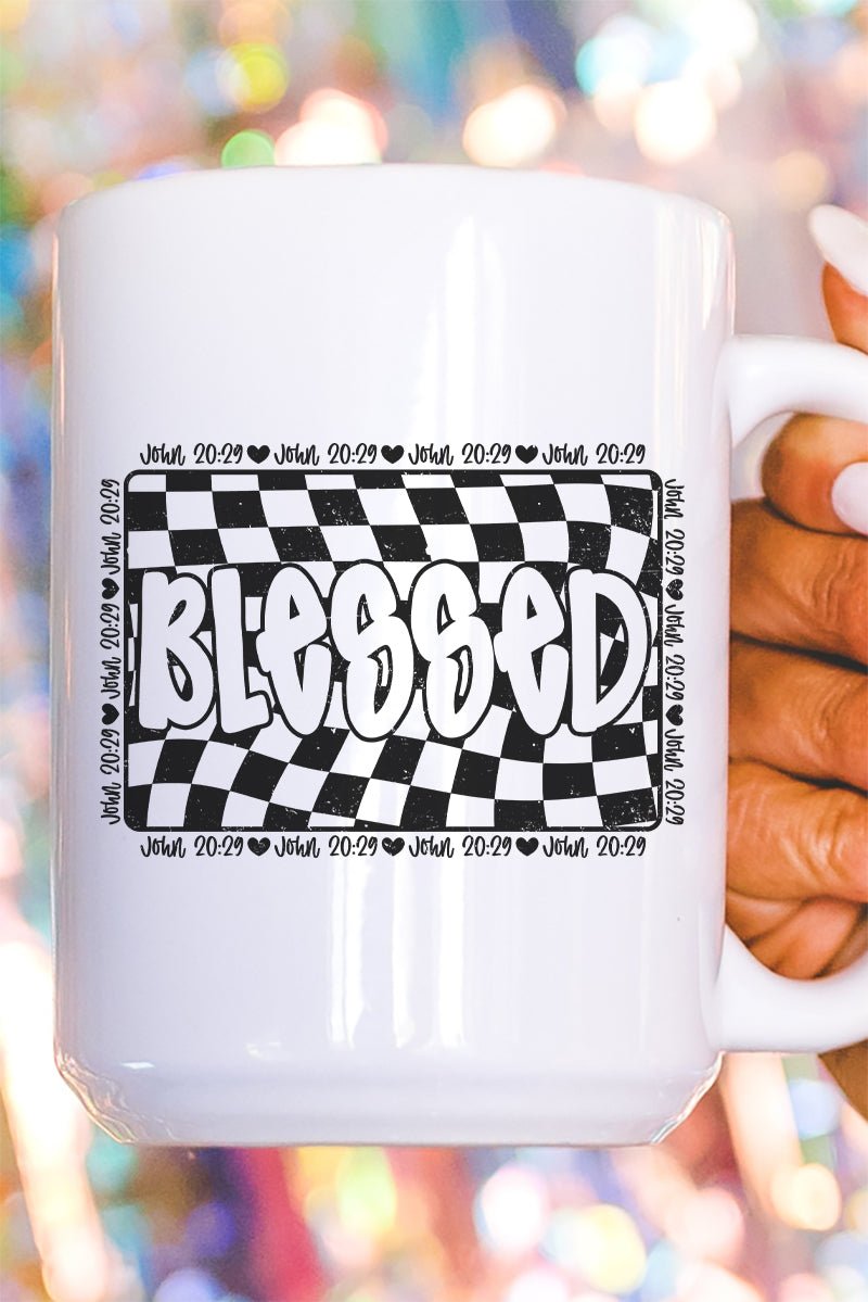 Wavy Checkered Blessed Ceramic Mug - Wholesale Accessory Market