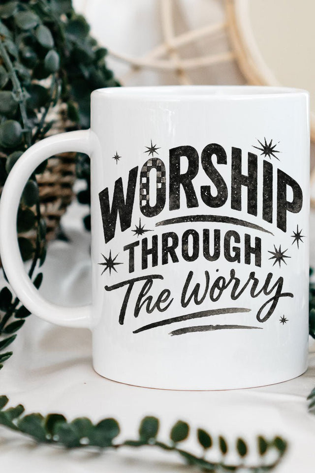 Black Worship Through The Worry Ceramic Mug - Wholesale Accessory Market