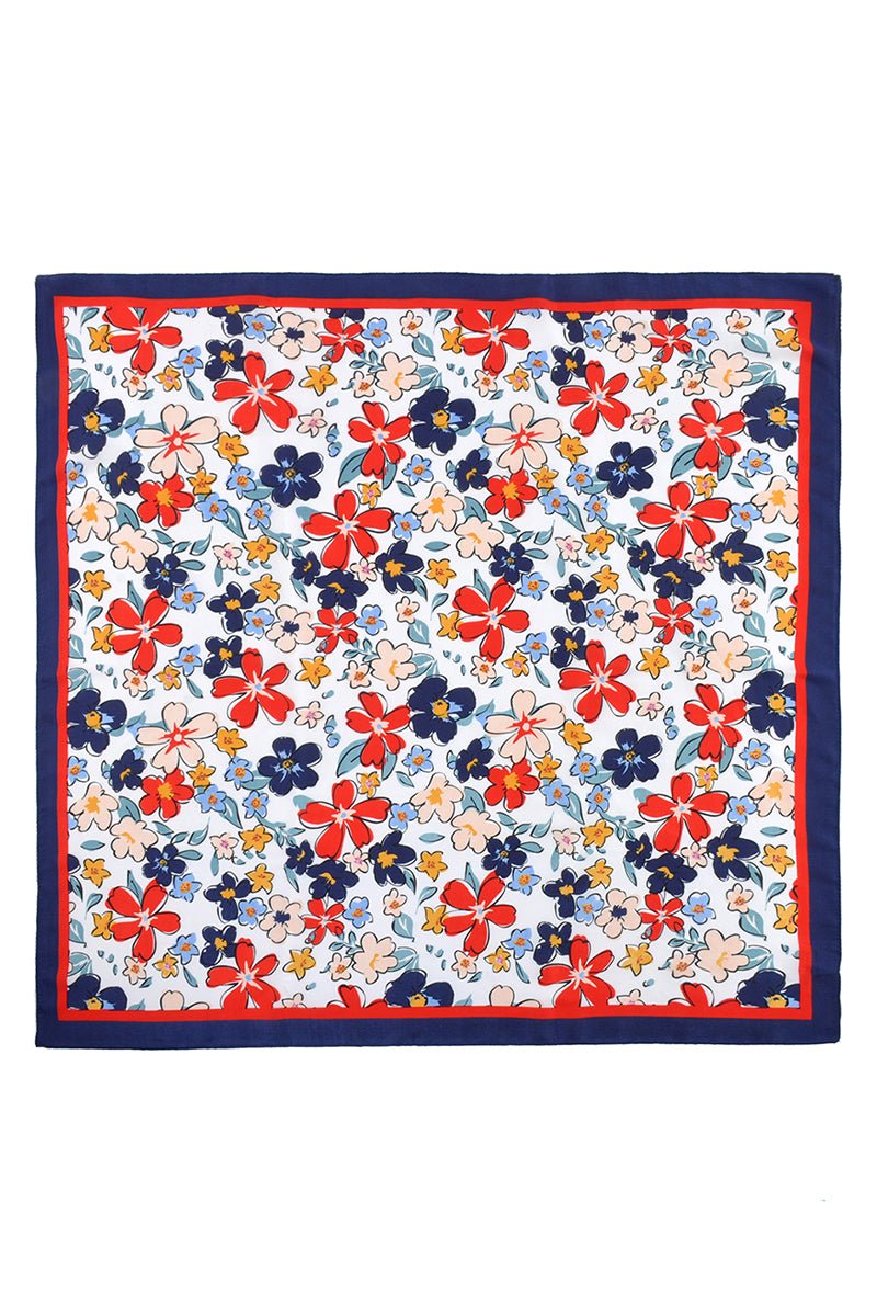 Let Your Dreams Blossom Navy Square Satin Scarf - Wholesale Accessory Market