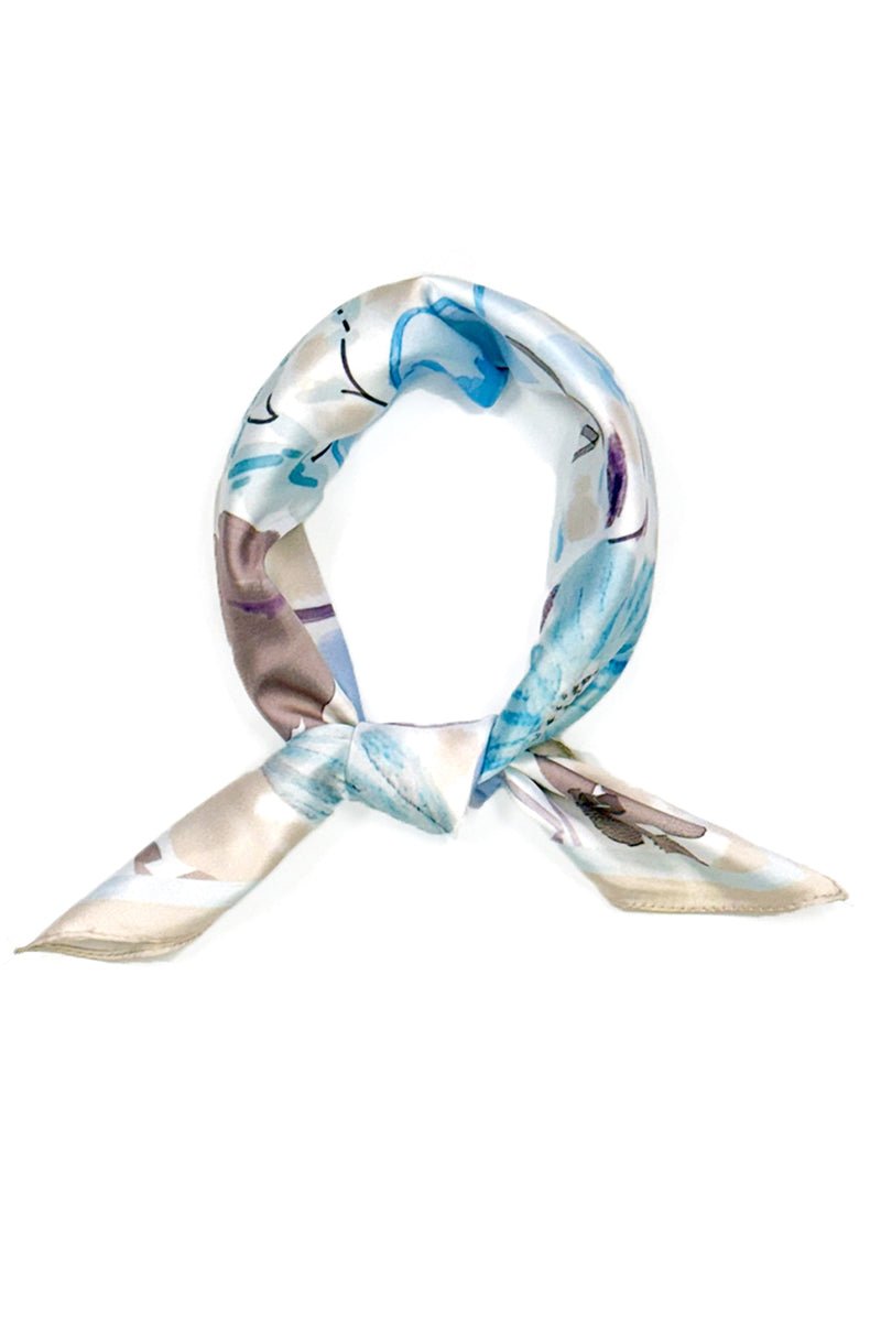 Art in Bloom Beige Square Satin Scarf - Wholesale Accessory Market
