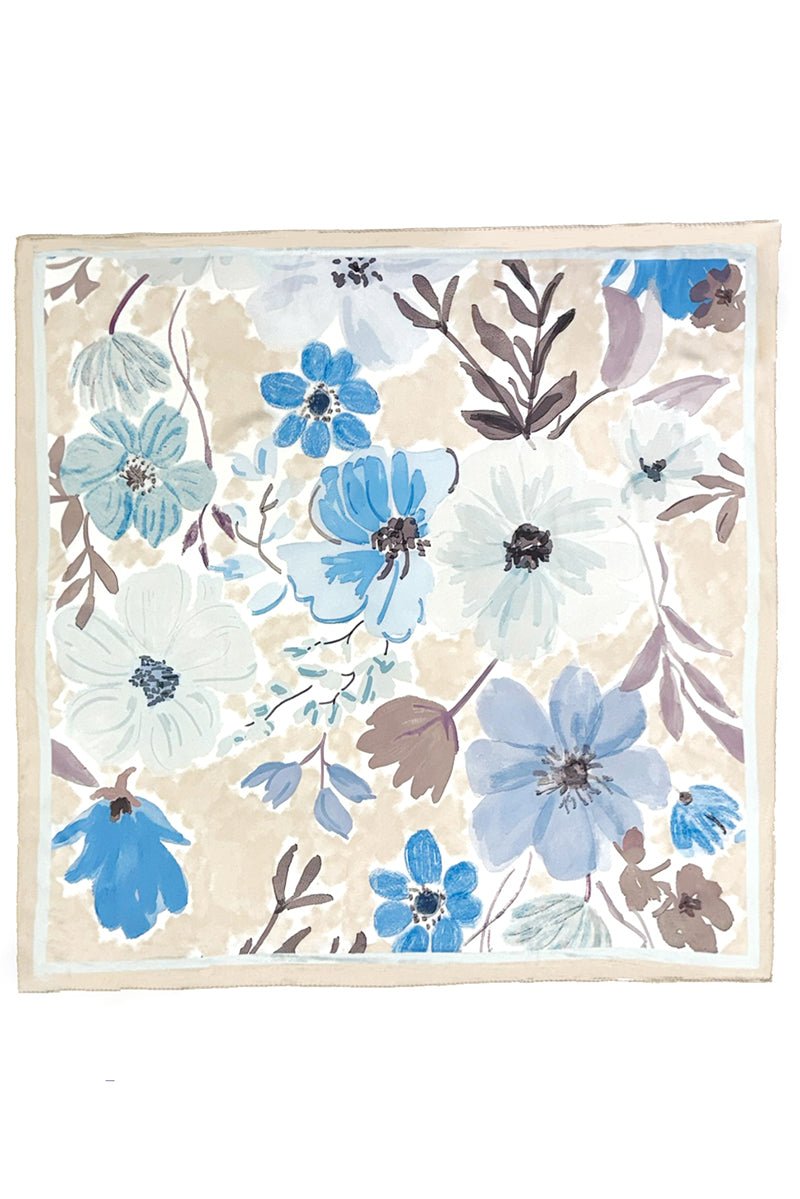 Art in Bloom Beige Square Satin Scarf - Wholesale Accessory Market