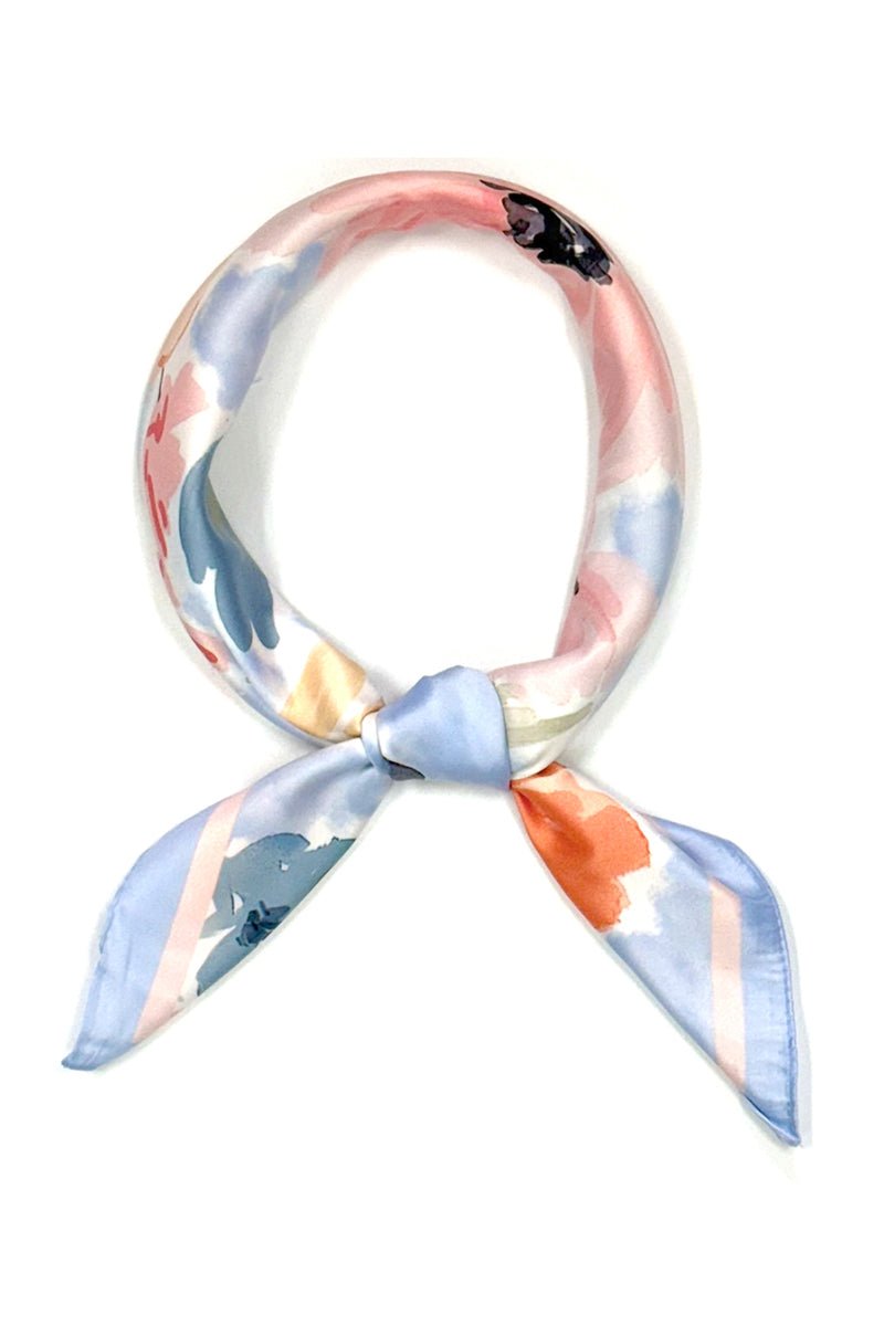 Art in Bloom Blue Square Satin Scarf - Wholesale Accessory Market