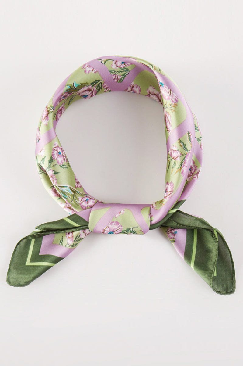 Botanical Edge Pink & Green Square Satin Scarf - Wholesale Accessory Market