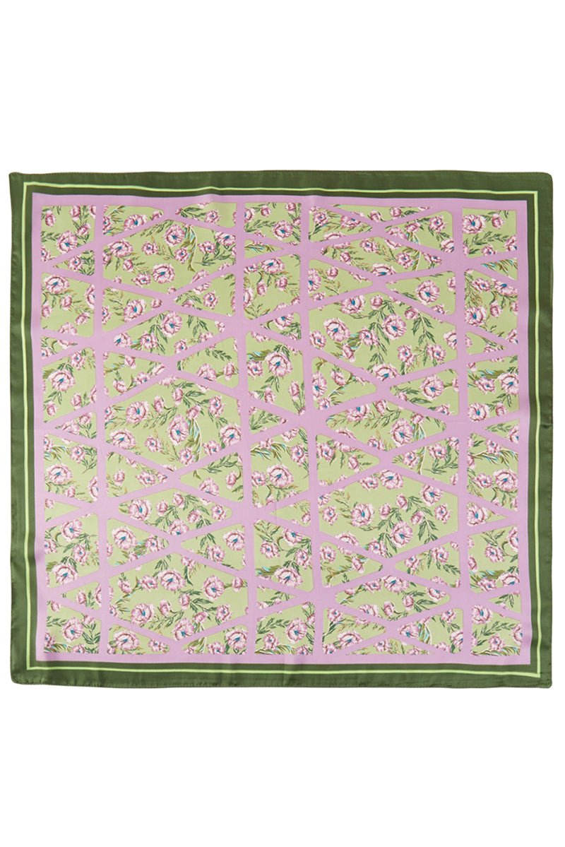 Botanical Edge Pink & Green Square Satin Scarf - Wholesale Accessory Market