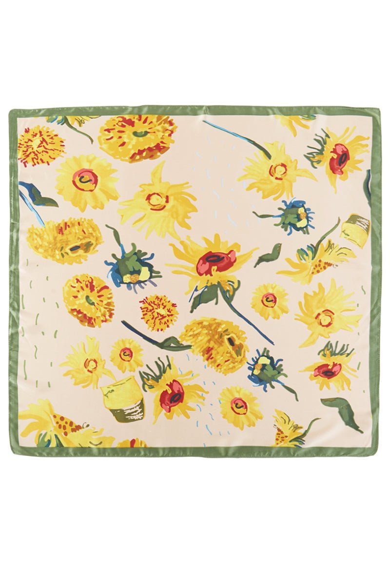 Golden Hour Bloom Beige Square Satin Scarf - Wholesale Accessory Market