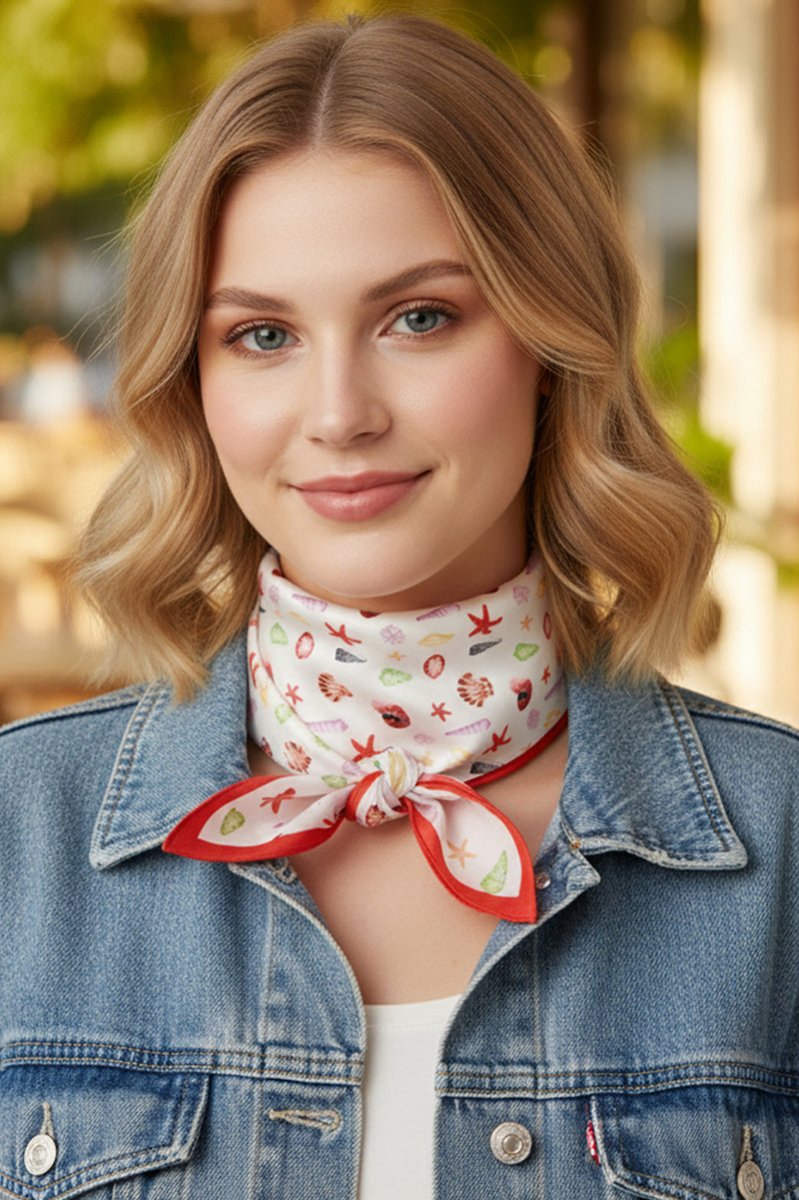 Ocean Hour Red Square Satin Scarf - Wholesale Accessory Market