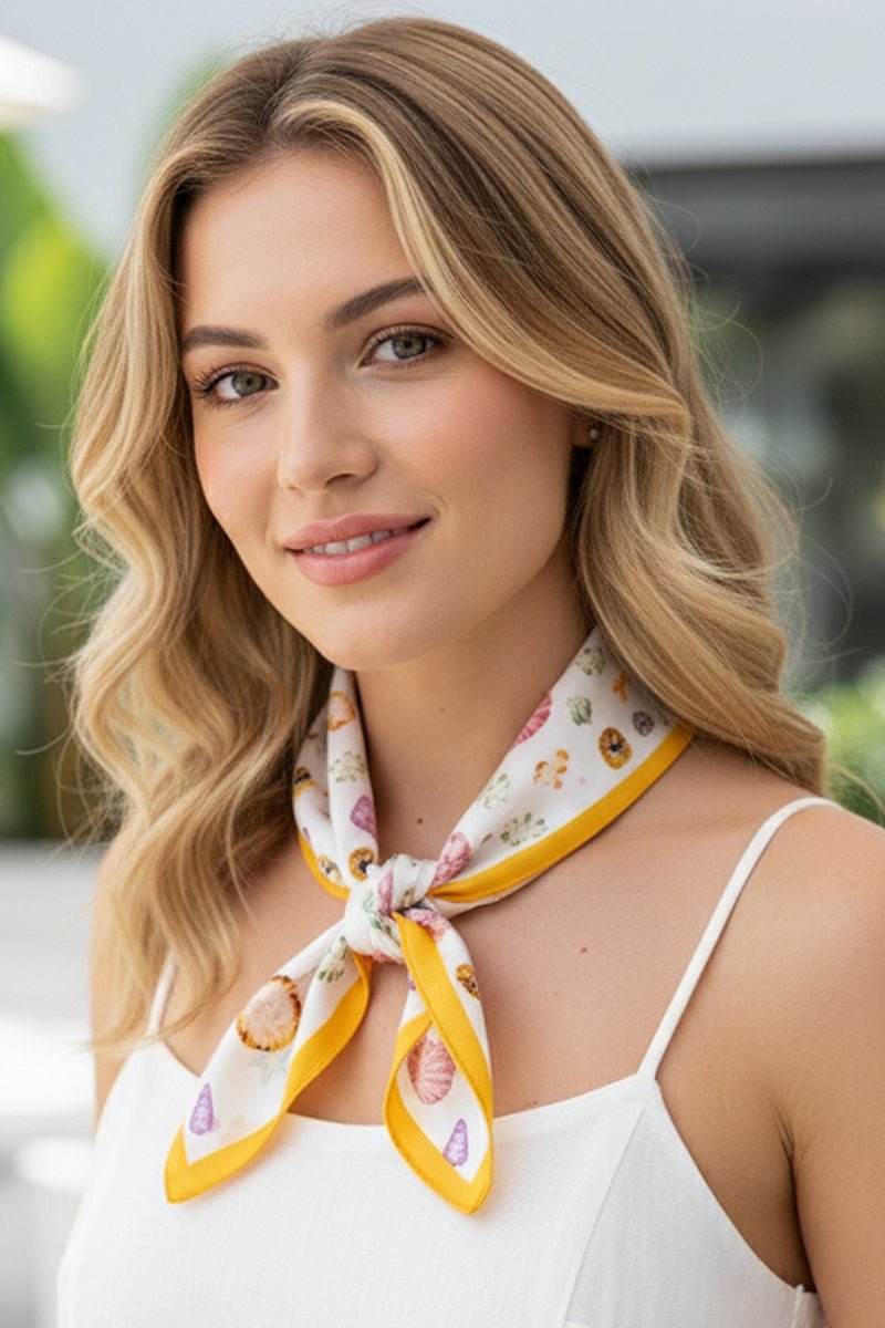 Ocean Hour Yellow Square Satin Scarf - Wholesale Accessory Market