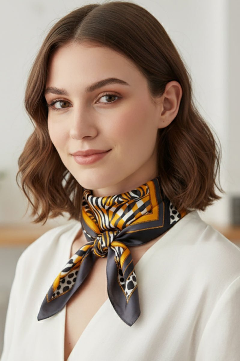 Wild Intent Mustard Square Satin Scarf - Wholesale Accessory Market