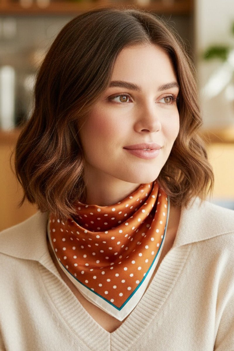 Polka Dot Perfection Rust Square Satin Scarf - Wholesale Accessory Market