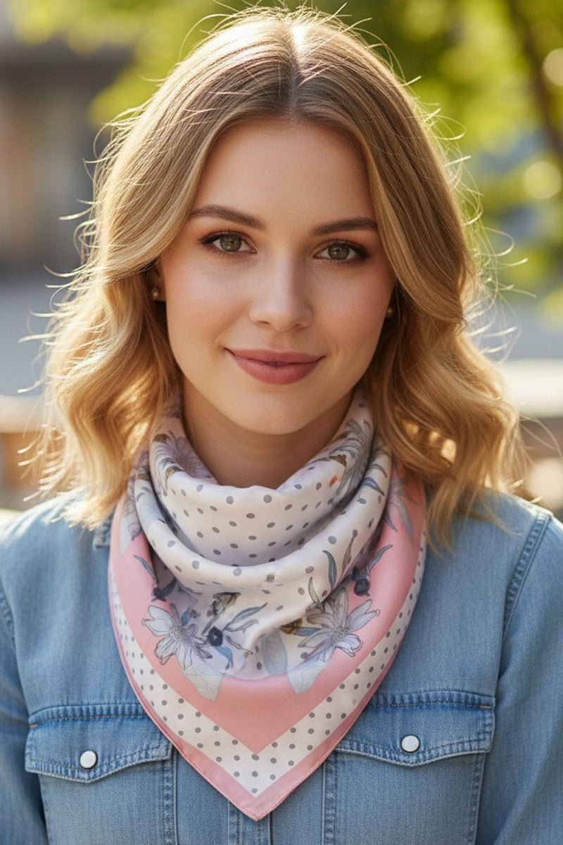 Dotted Daisy Pink Square Satin Scarf - Wholesale Accessory Market