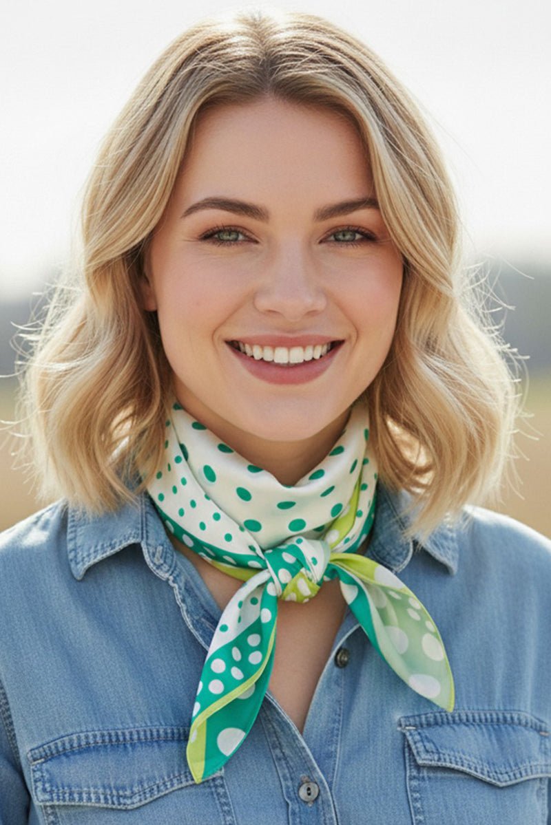 Pattern Play Green Dots Square Satin Scarf - Wholesale Accessory Market