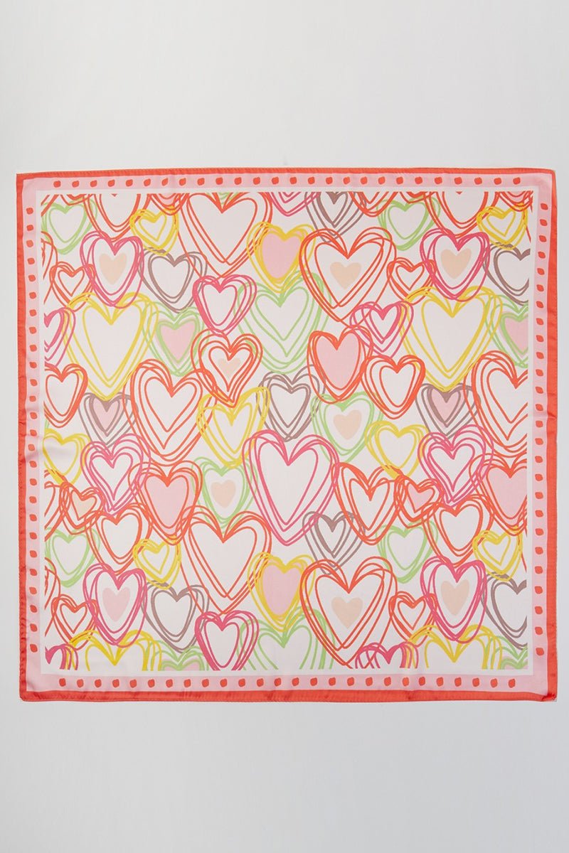 Heart Sketch Red Square Satin Scarf - Wholesale Accessory Market