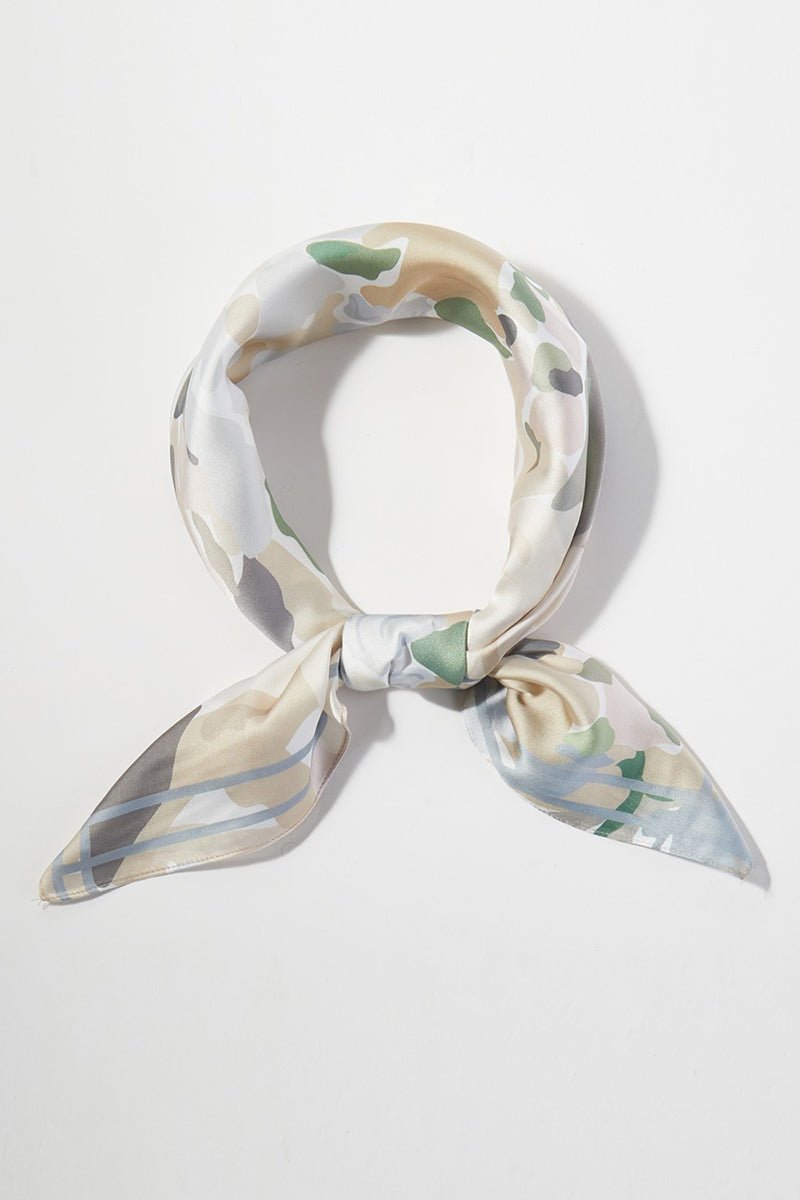 Brushstroke Blooms Beige Square Satin Scarf - Wholesale Accessory Market