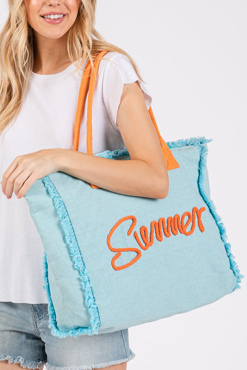 Summer Rope Text Blue Canvas Tote - Wholesale Accessory Market