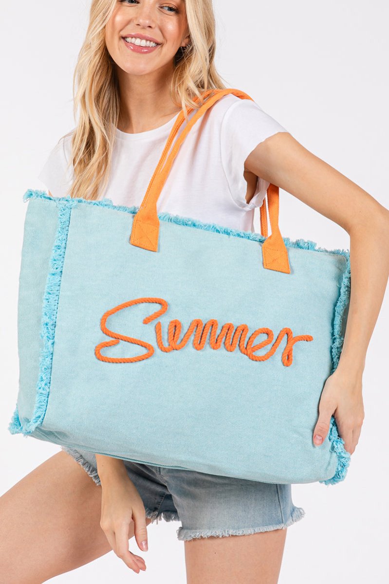 Summer Rope Text Blue Canvas Tote - Wholesale Accessory Market