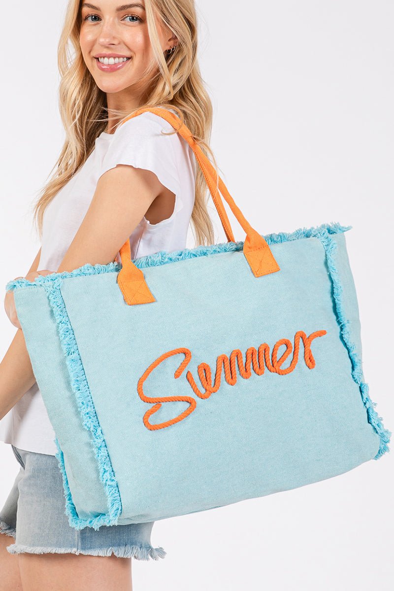 Summer Rope Text Blue Canvas Tote - Wholesale Accessory Market