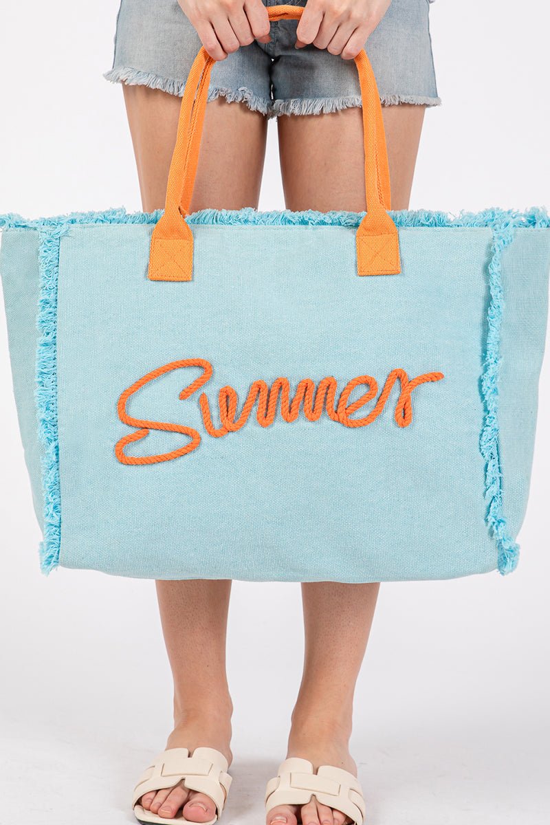 Summer Rope Text Blue Canvas Tote - Wholesale Accessory Market