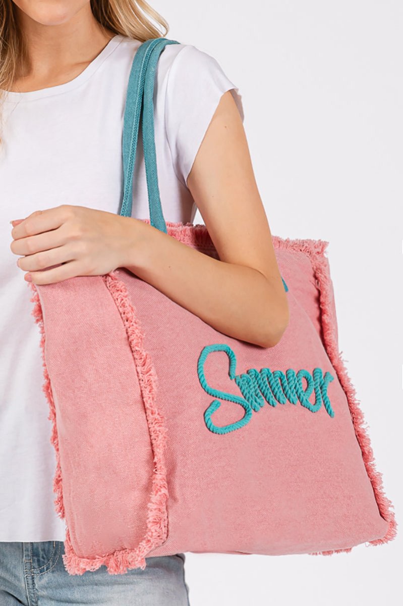 Summer Rope Text Pink Canvas Tote - Wholesale Accessory Market