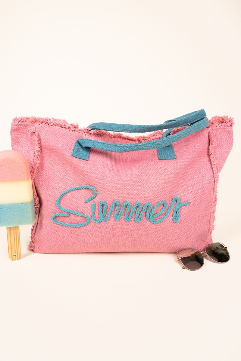 Summer Rope Text Pink Canvas Tote - Wholesale Accessory Market