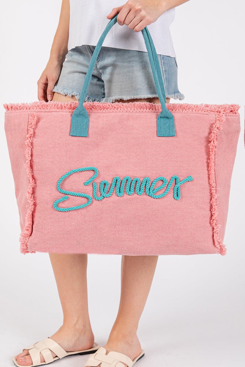 Summer Rope Text Pink Canvas Tote - Wholesale Accessory Market