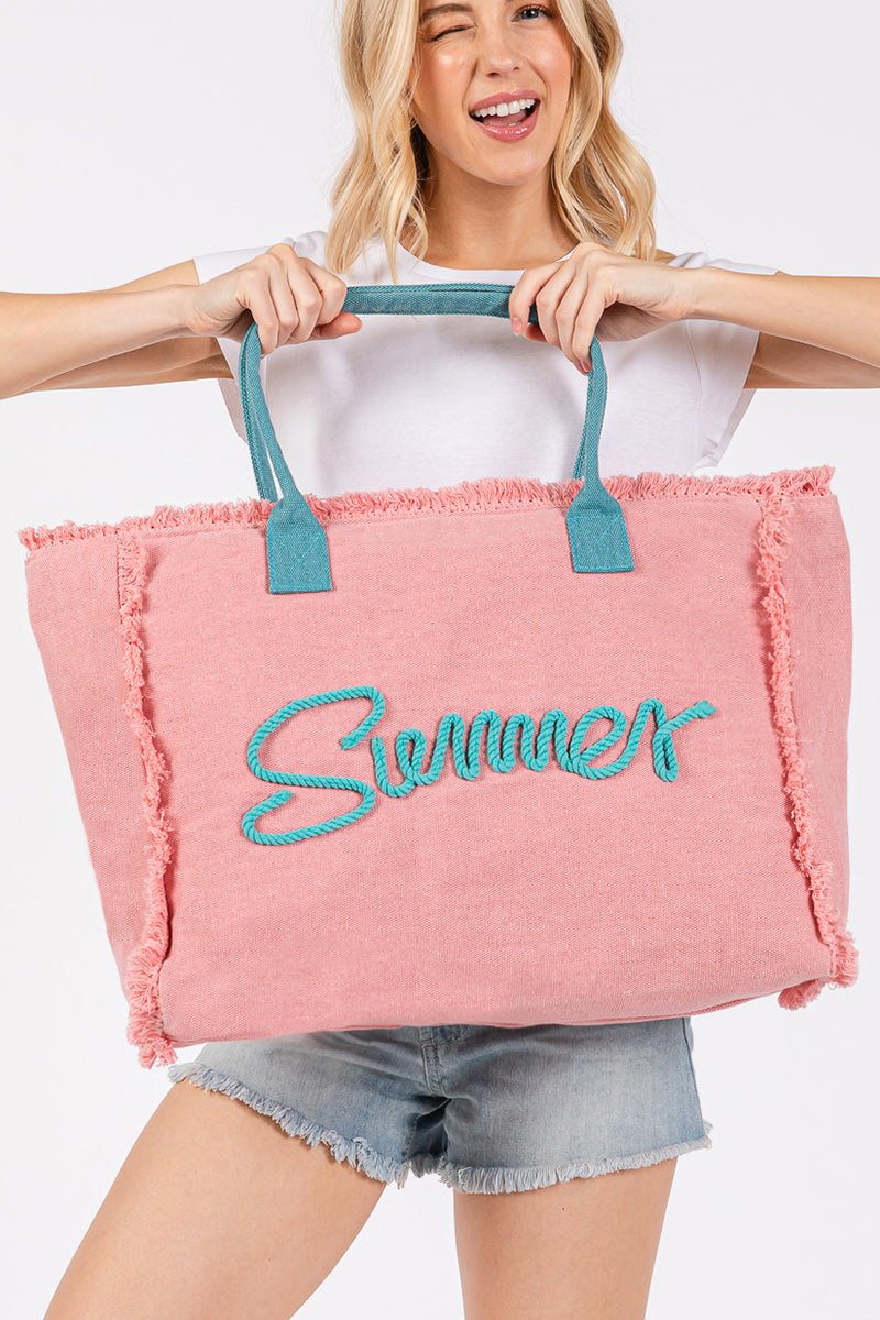 Summer Rope Text Pink Canvas Tote - Wholesale Accessory Market