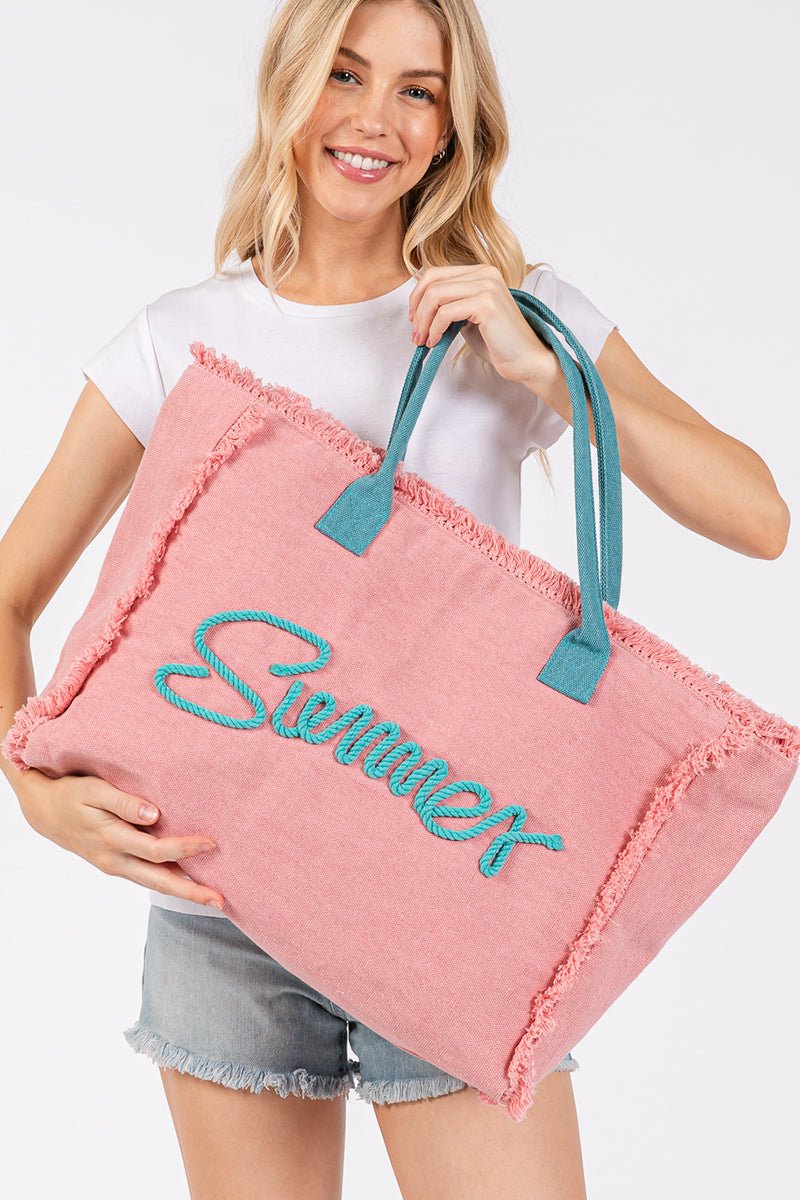 Summer Rope Text Pink Canvas Tote - Wholesale Accessory Market