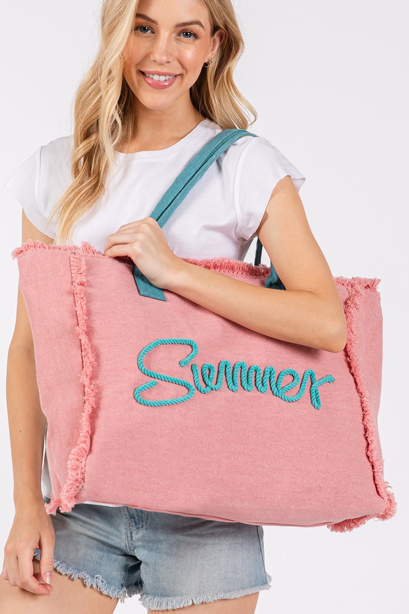 Summer Rope Text Pink Canvas Tote - Wholesale Accessory Market