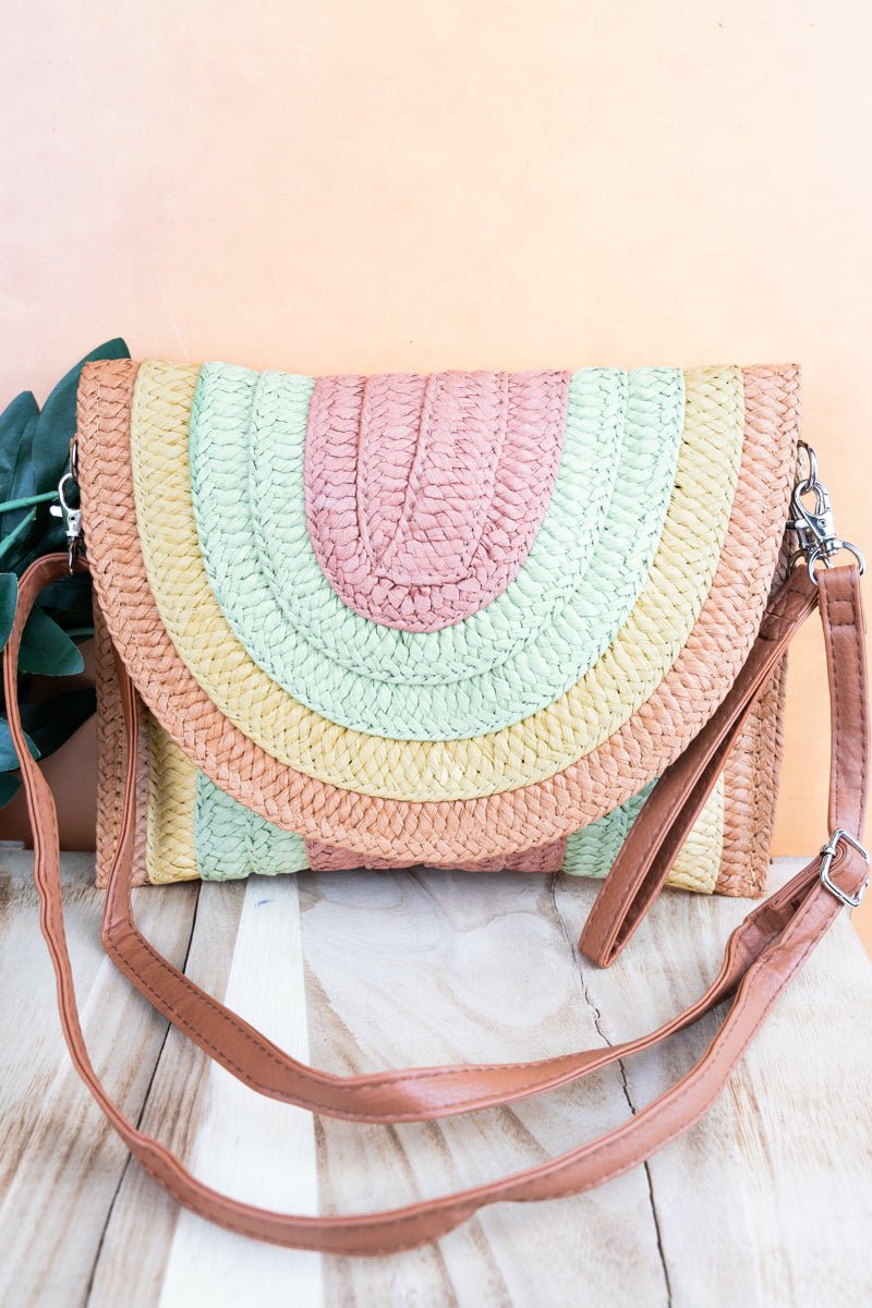 Coastal Chic Mauve Straw Envelope Crossbody Clutch - Wholesale Accessory Market