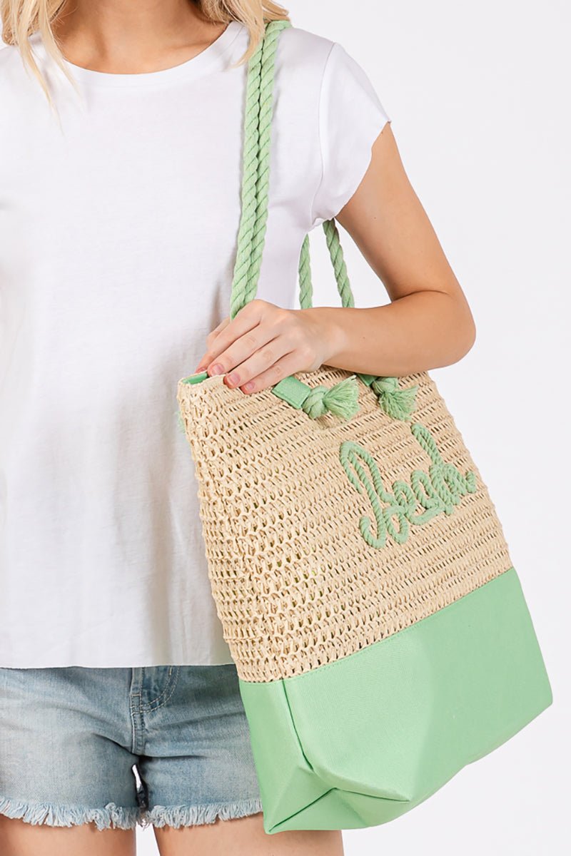 Beach Rope Text Green Tote Bag - Wholesale Accessory Market