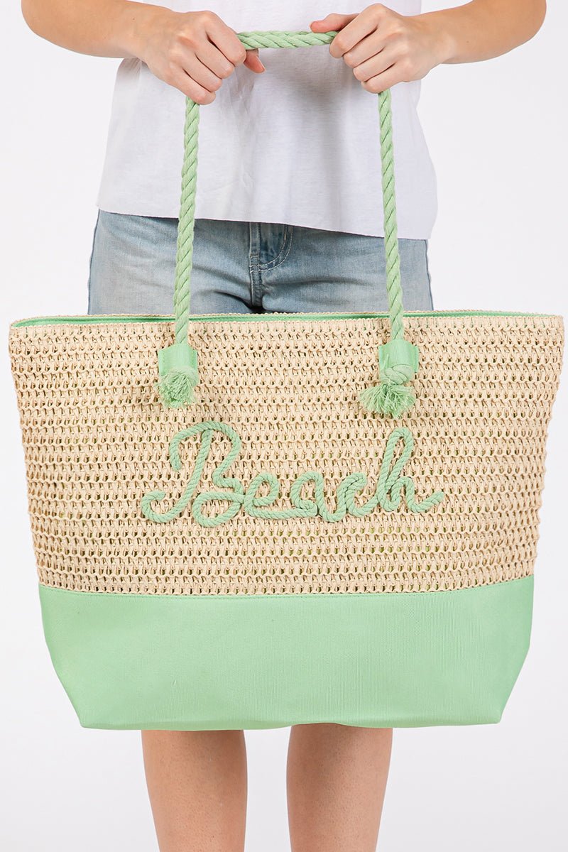 Beach Rope Text Green Tote Bag - Wholesale Accessory Market