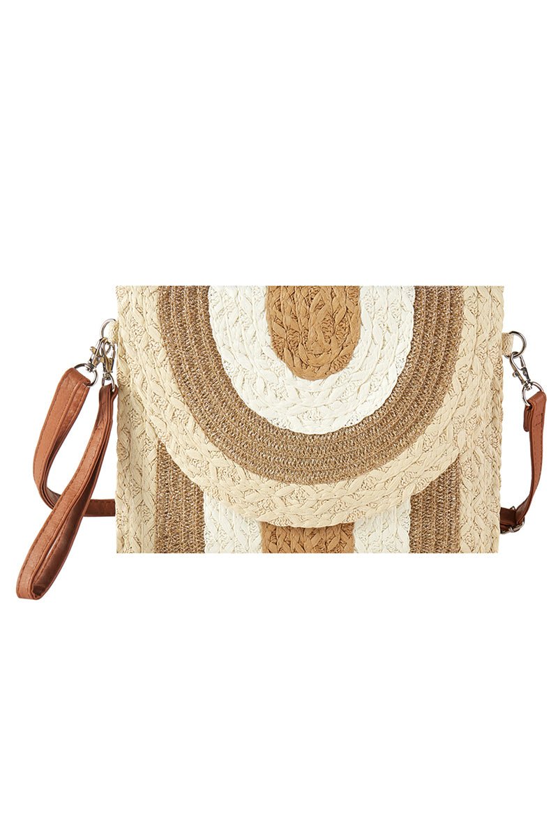 Sunlit Style Beige Multi Straw Envelope Crossbody Clutch - Wholesale Accessory Market