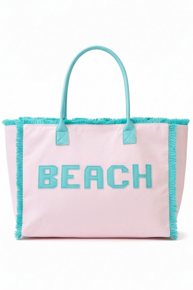 Beach Applique Pink Terry Cloth Tote - Wholesale Accessory Market