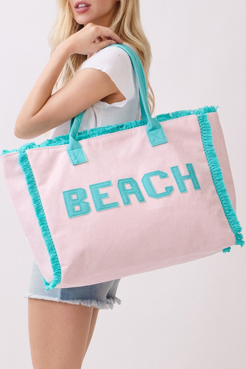 Beach Applique Pink Terry Cloth Tote - Wholesale Accessory Market