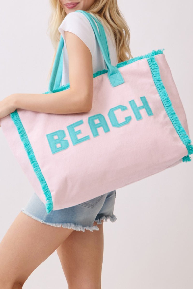 Beach Applique Pink Terry Cloth Tote - Wholesale Accessory Market