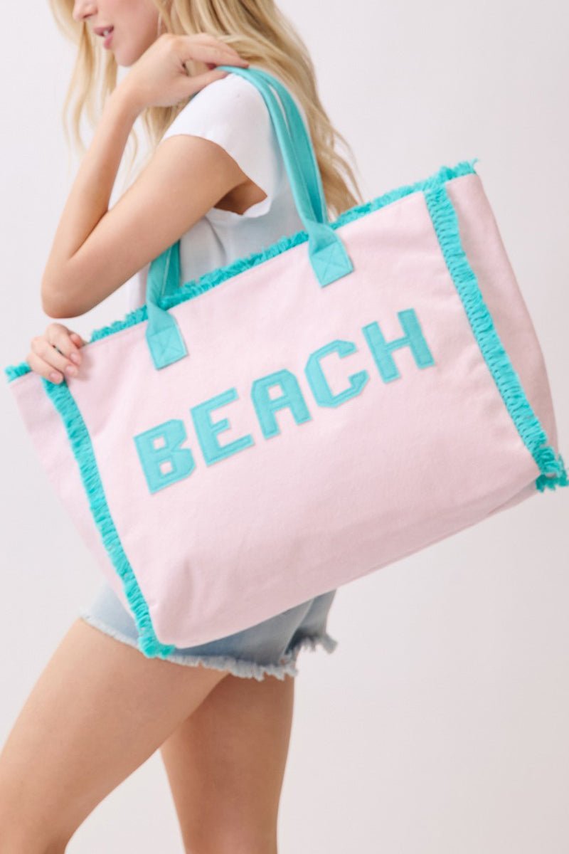 Beach Applique Pink Terry Cloth Tote - Wholesale Accessory Market
