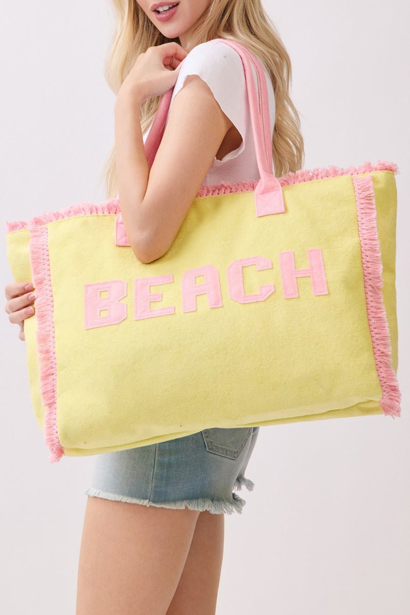 Beach Applique Yellow Terry Cloth Tote - Wholesale Accessory Market