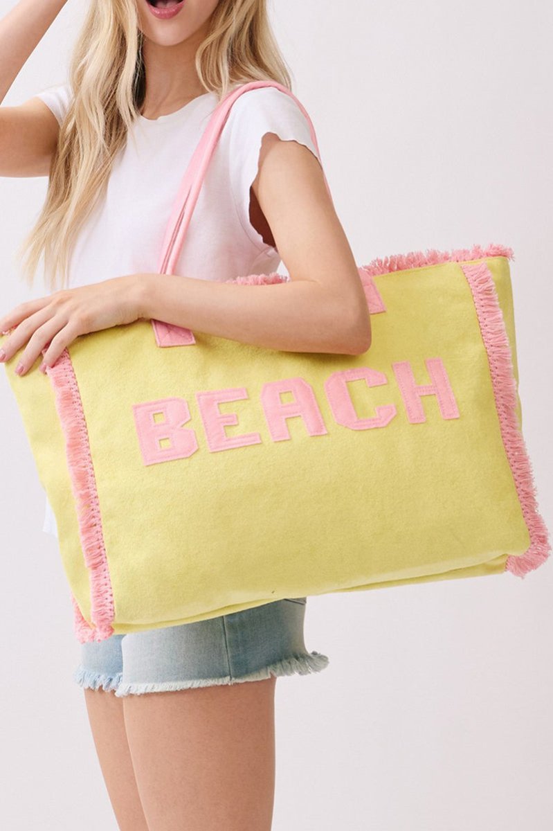 Beach Applique Yellow Terry Cloth Tote - Wholesale Accessory Market