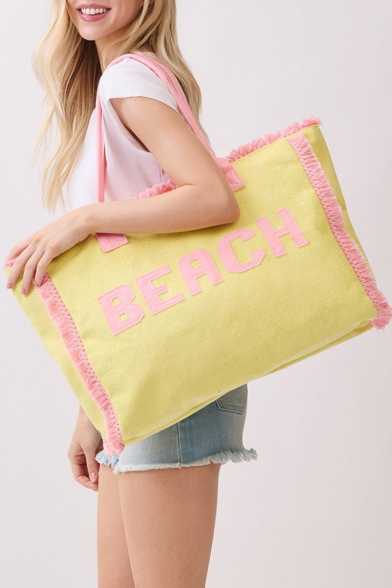 Beach Applique Yellow Terry Cloth Tote - Wholesale Accessory Market