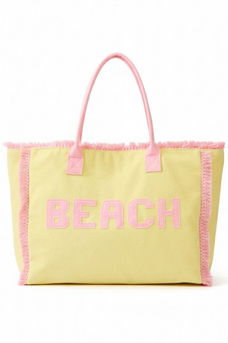 Beach Applique Yellow Terry Cloth Tote - Wholesale Accessory Market