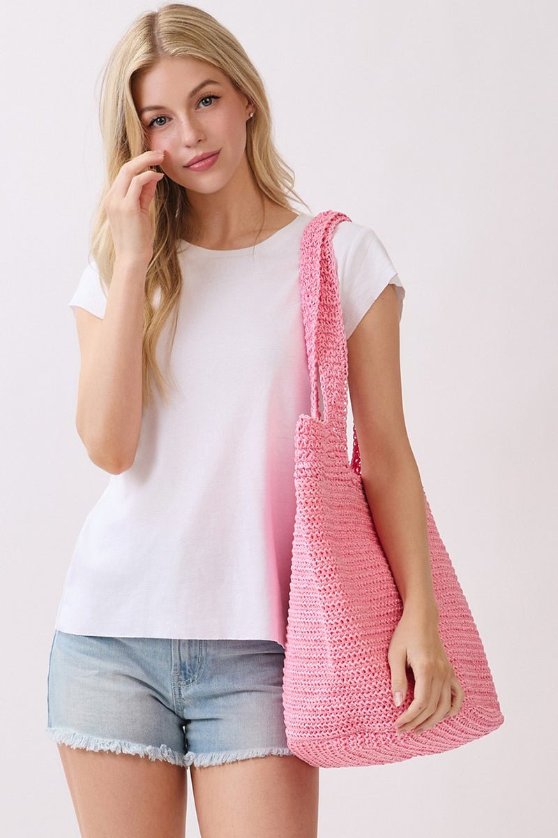 Salt & Sun Hot Pink Woven Straw Bucket Bag - Wholesale Accessory Market