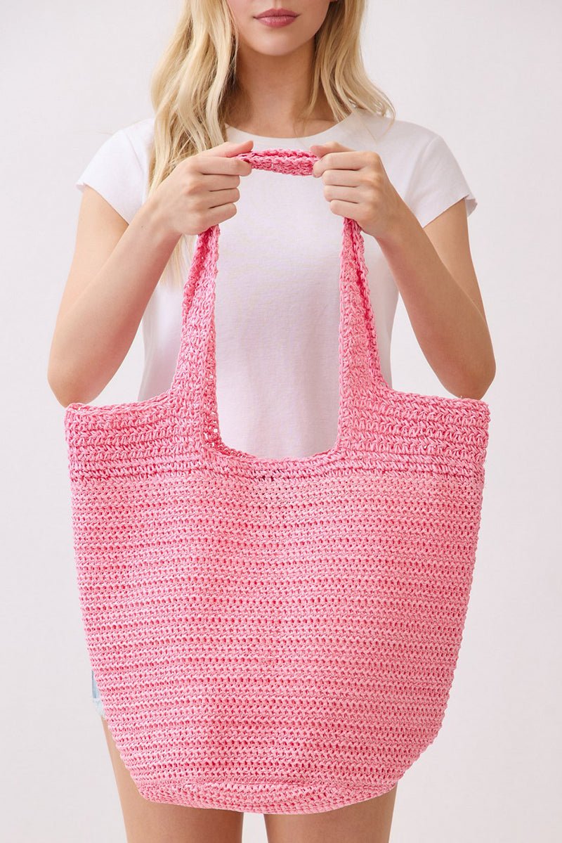 Salt & Sun Hot Pink Woven Straw Bucket Bag - Wholesale Accessory Market
