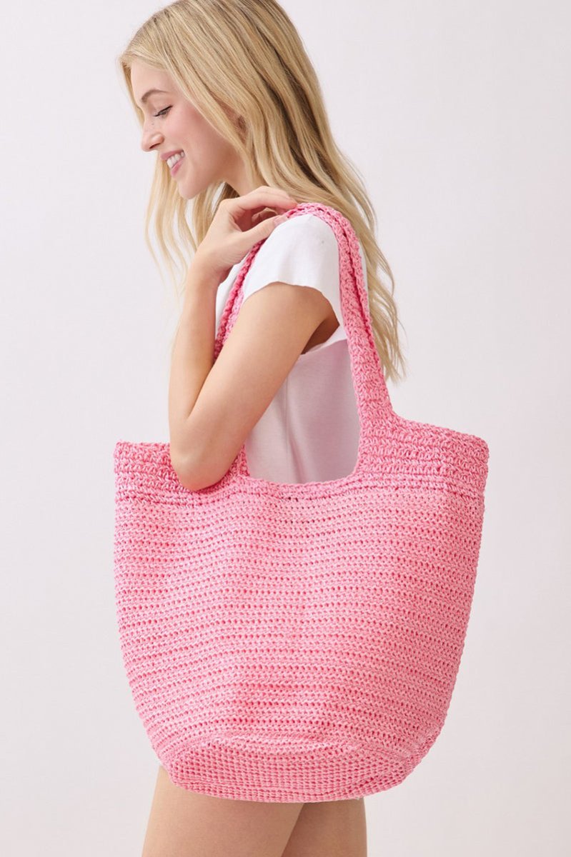 Salt & Sun Hot Pink Woven Straw Bucket Bag - Wholesale Accessory Market