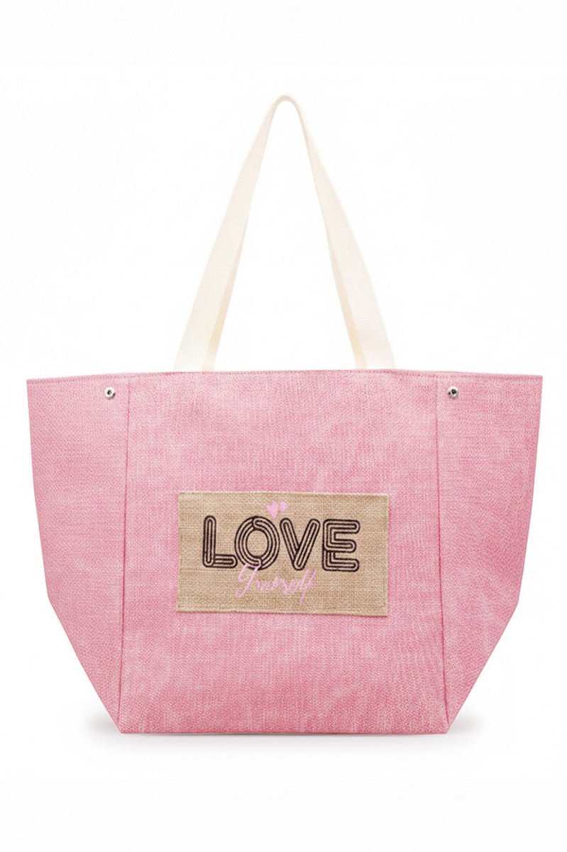 Love Yourself Patch Pink Canvas Cinch Tote - Wholesale Accessory Market