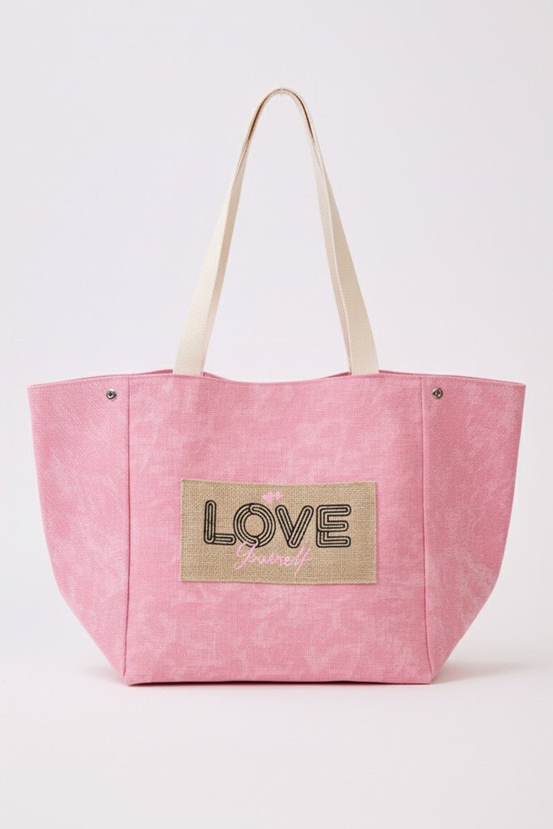 Love Yourself Patch Pink Canvas Cinch Tote - Wholesale Accessory Market