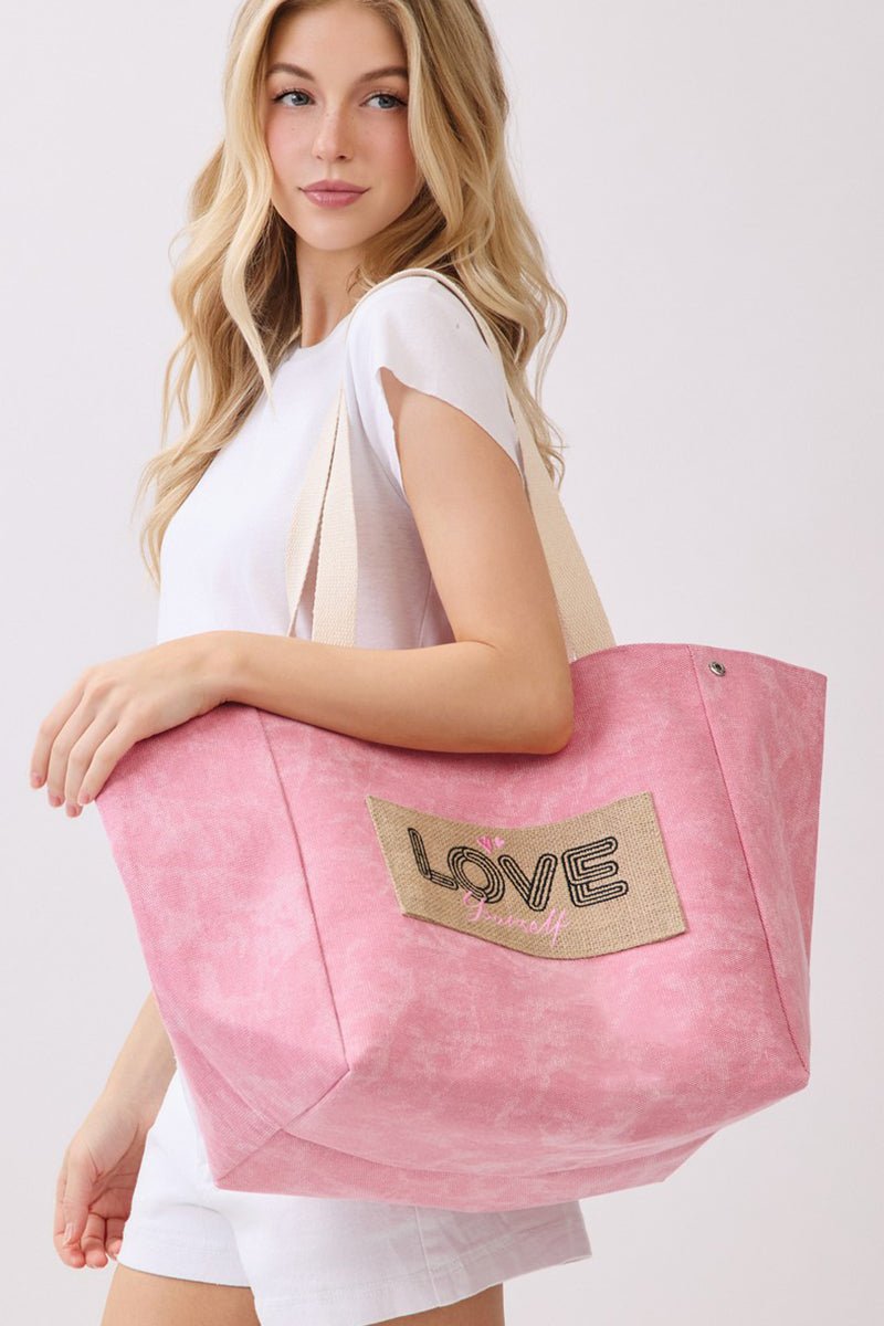 Love Yourself Patch Pink Canvas Cinch Tote - Wholesale Accessory Market